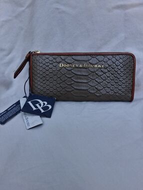 ​Dooney & Bourke Python Embossed Leather Zip Around Wallet - NWT - Mushroom